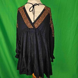 Free People Womens Navy Gold Moonshiner Mini Dress Small‎